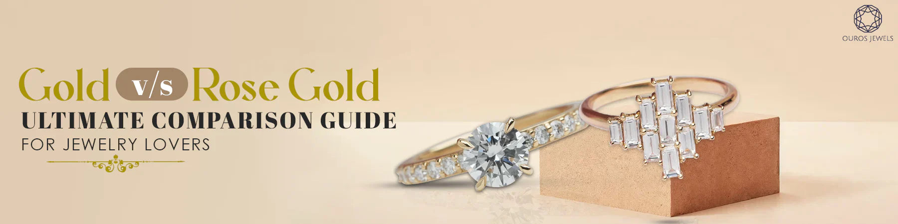 Gold vs Rose Gold comparison with rings and the title Ultimate Comparison Guide for Jewelry Lovers