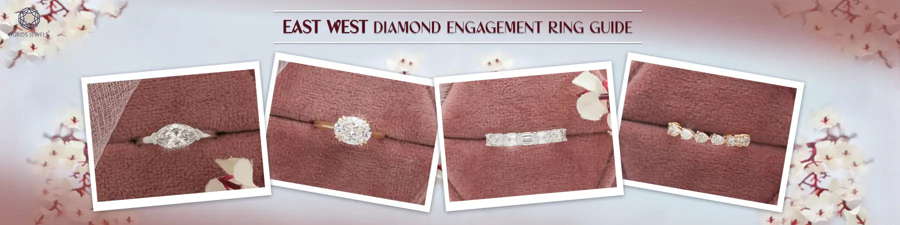 Image showing East West Engagement Ring, marquise cut diamond and oval cut diamonds set horizontally