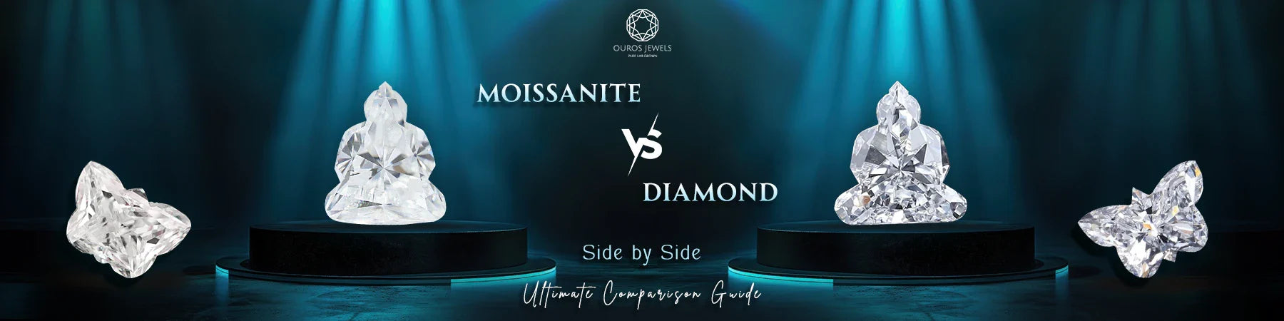 Image Showing Moissanite vs. Diamond Side by Side Ultimate Comparison Guide
