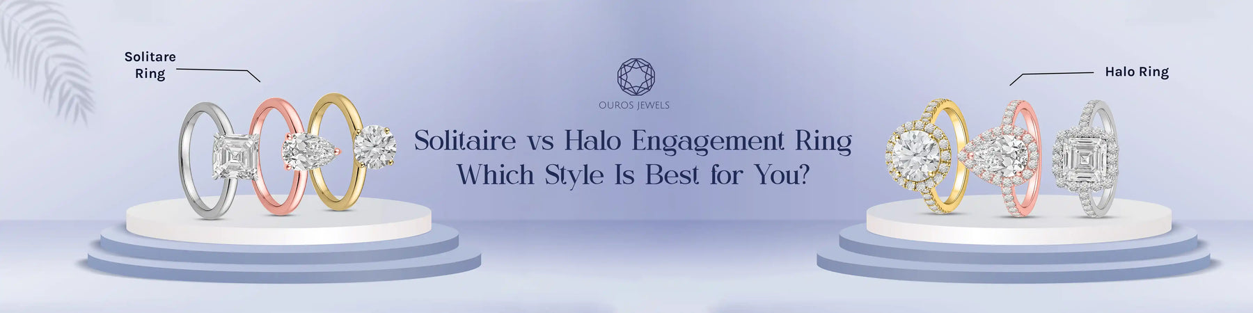 Image showing Comparison of solitaire and halo engagement rings