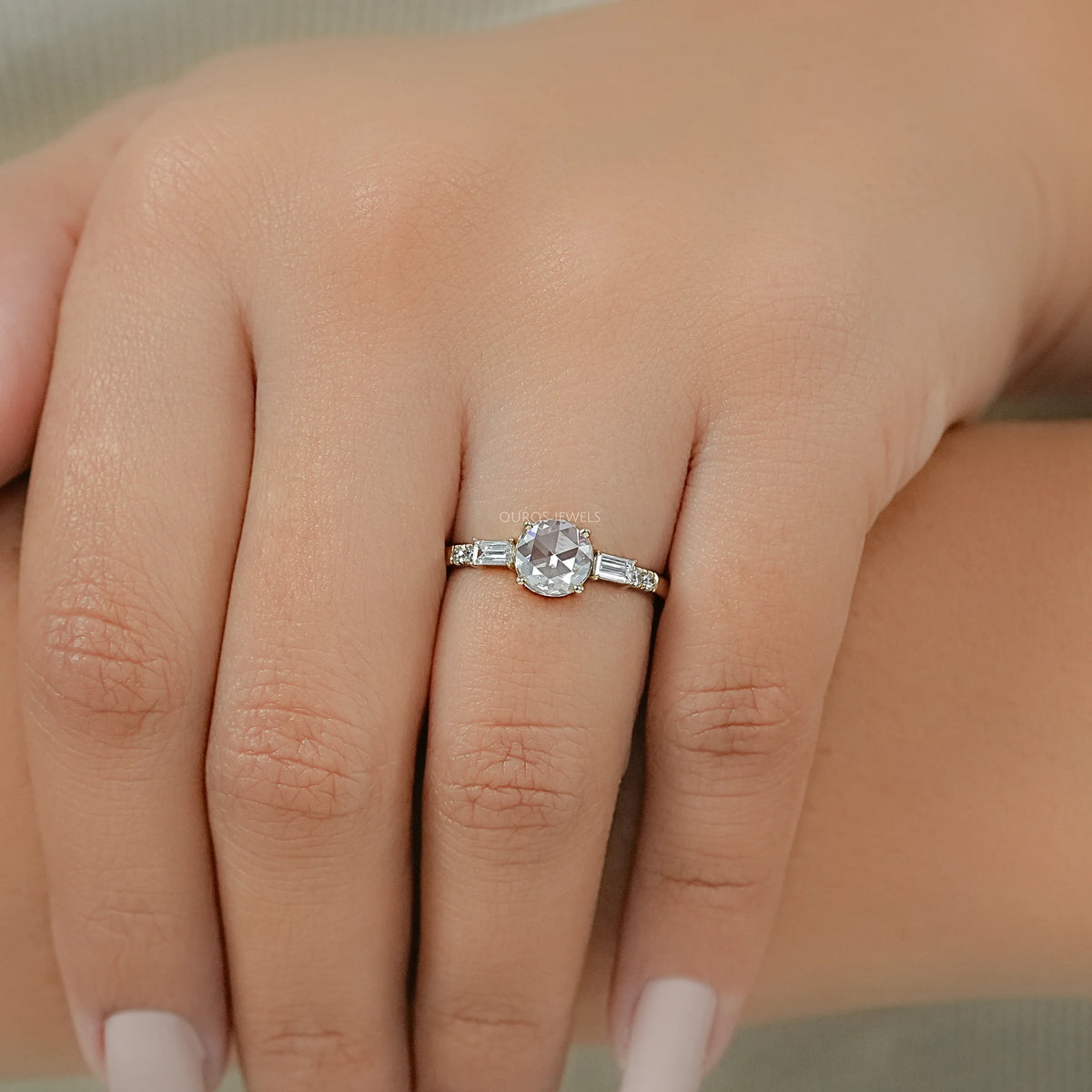 Rose Cut Round And Baguette Diamond Accent Ring Ring