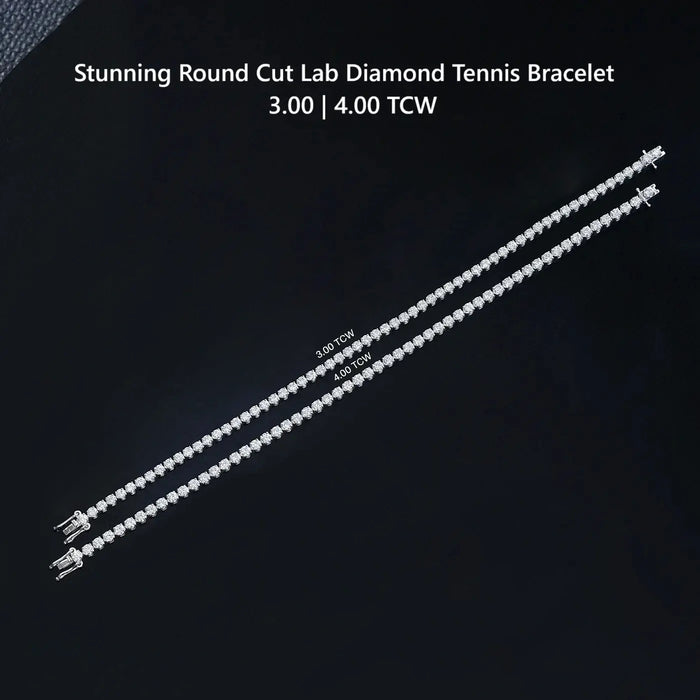 Round Cut Lab Grown Diamond Tennis Bracelet - 3.00 | 4.00 TCW