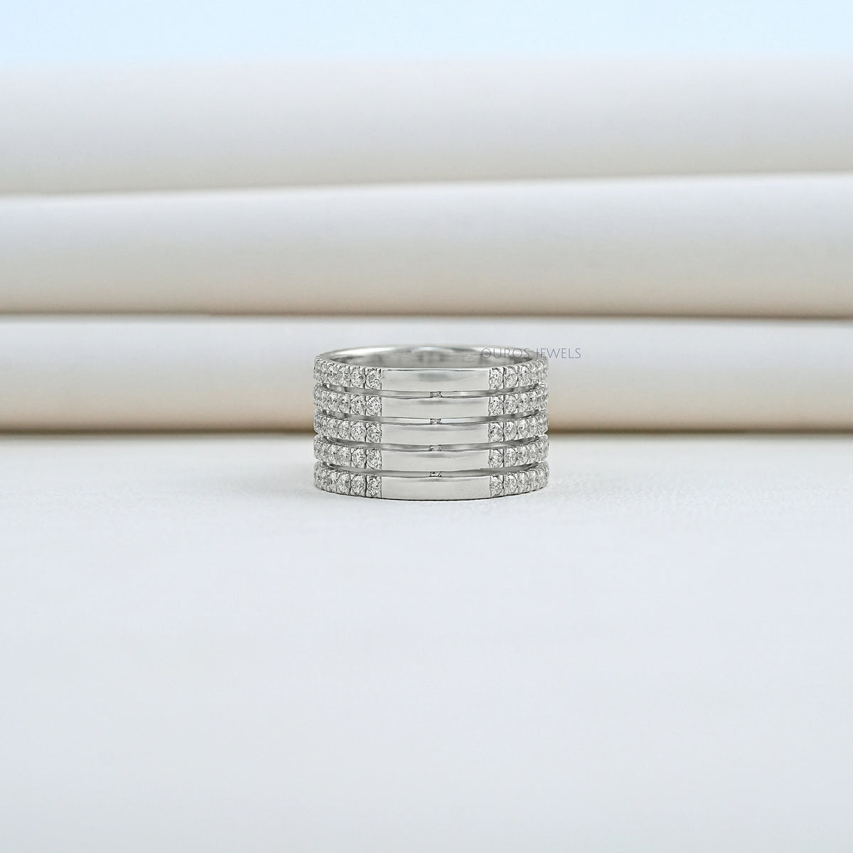 Five Row Ashoka Cut Lab Diamond Wedding Band Ring