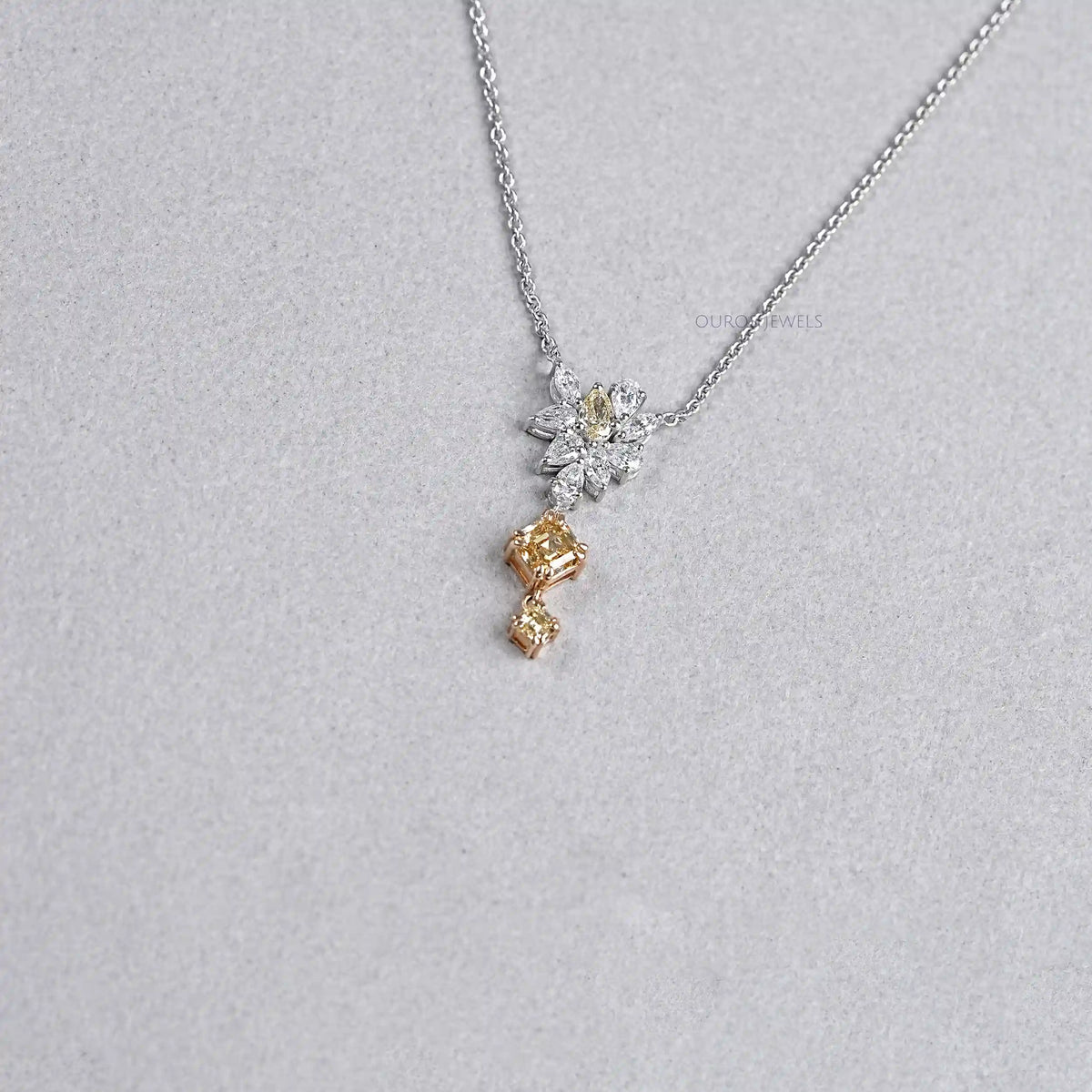Cluster Diamond Yellow Asscher Cut Pendant Necklaces