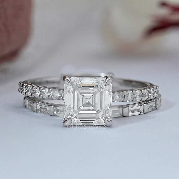 Asscher Lab Diamond Solitaire Accent Bridal Ring Set