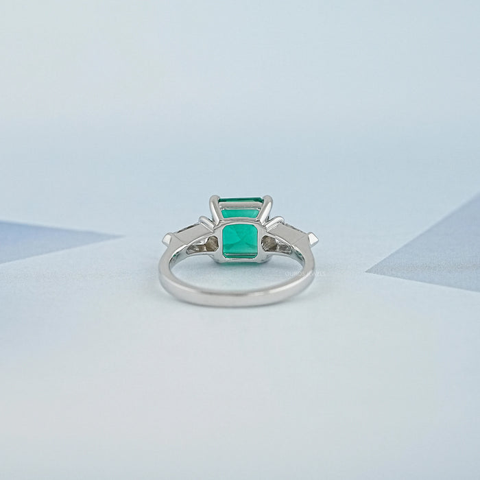 Three Stone Asscher Cut Emerald Engagement Ring