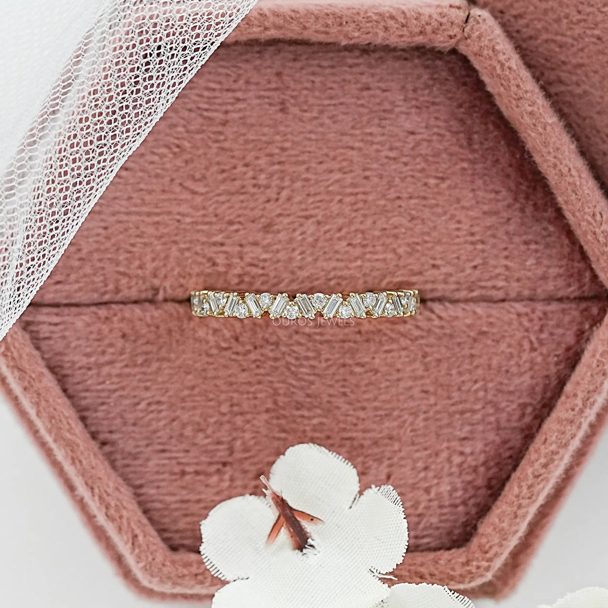 Baguette And Round Diamond Wedding Band Rings