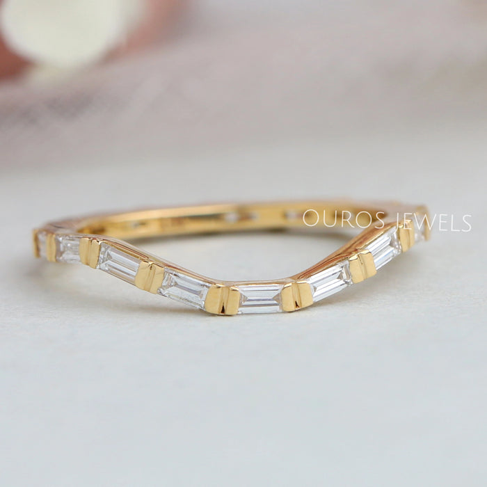 Curved Asymmetrical Baguette Cut Diamond Band