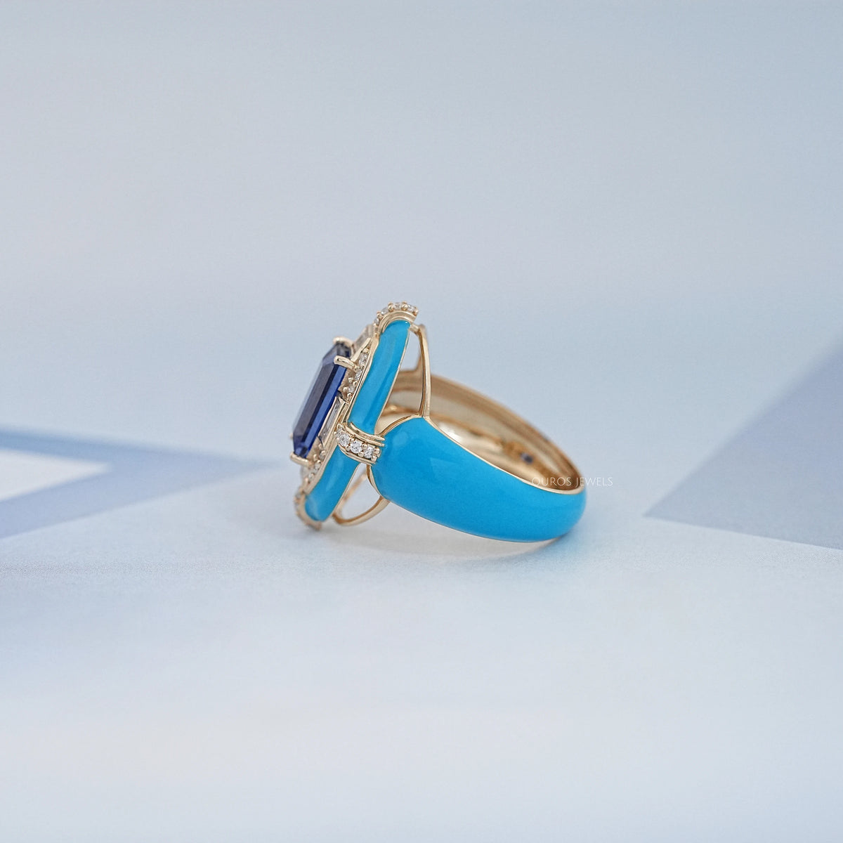 Sapphire Baguette With Enamel Cocktail Ring Rings