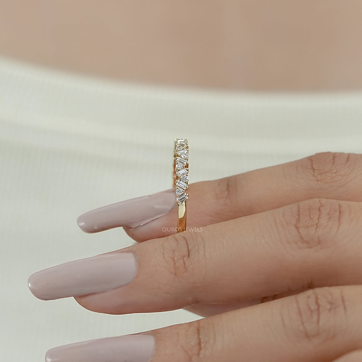 Baguette And Round Diamond Wedding Band Rings