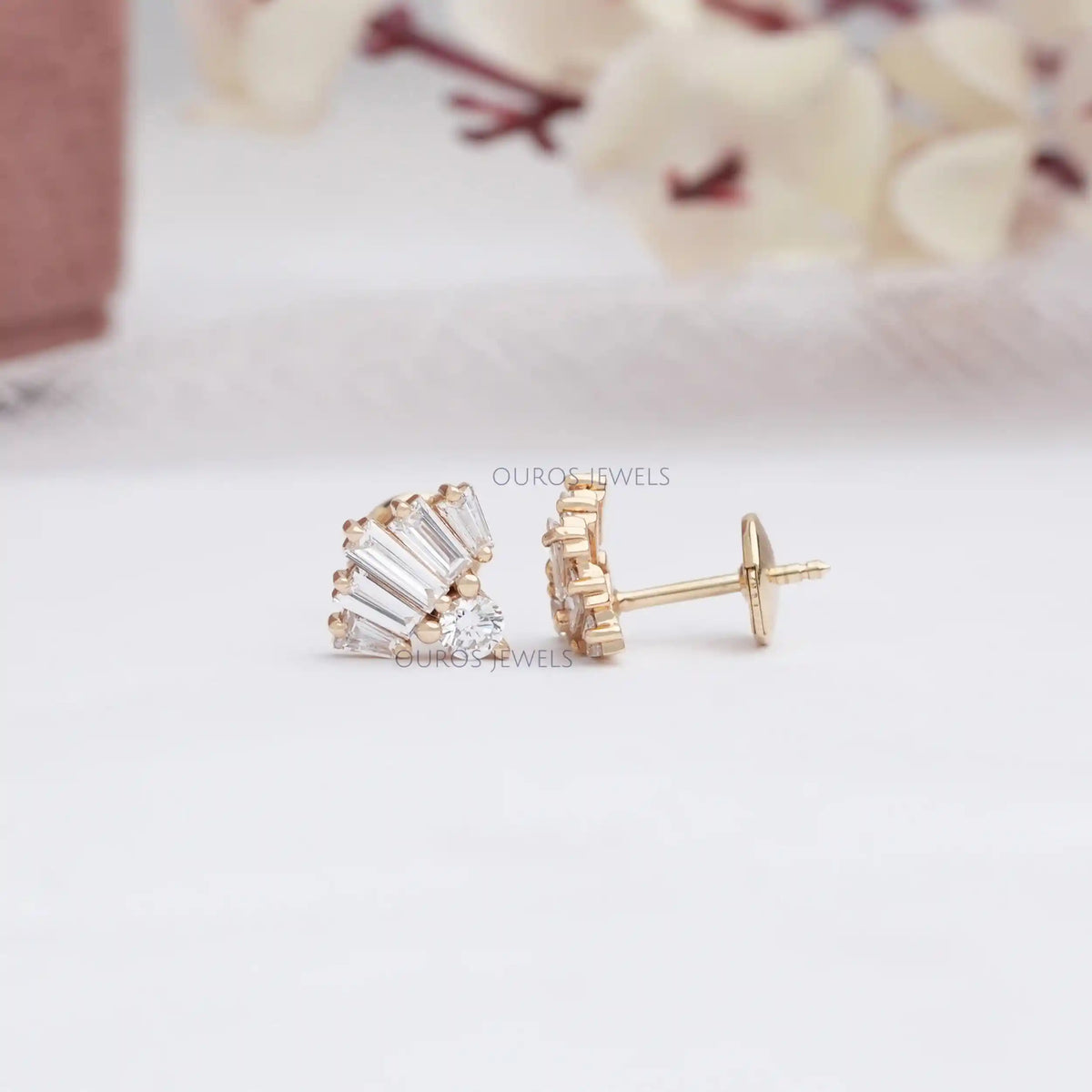Tapered Baguette And Round Cut Lab Diamond Stud Earrings Earring