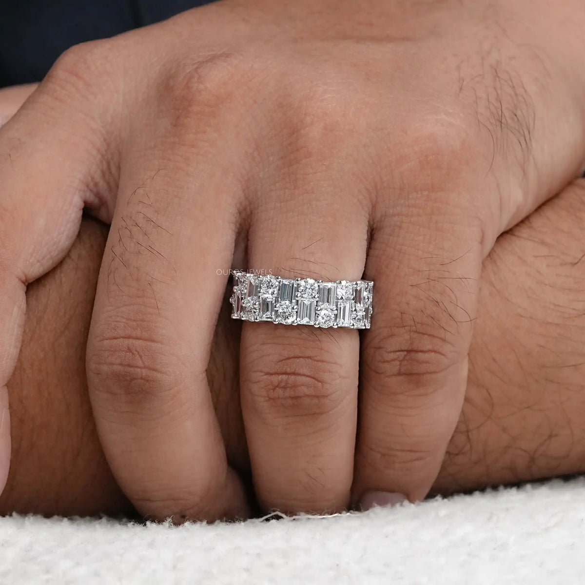 Baguette And Round Brilliant Cut Unisex Rings For Couples Ring