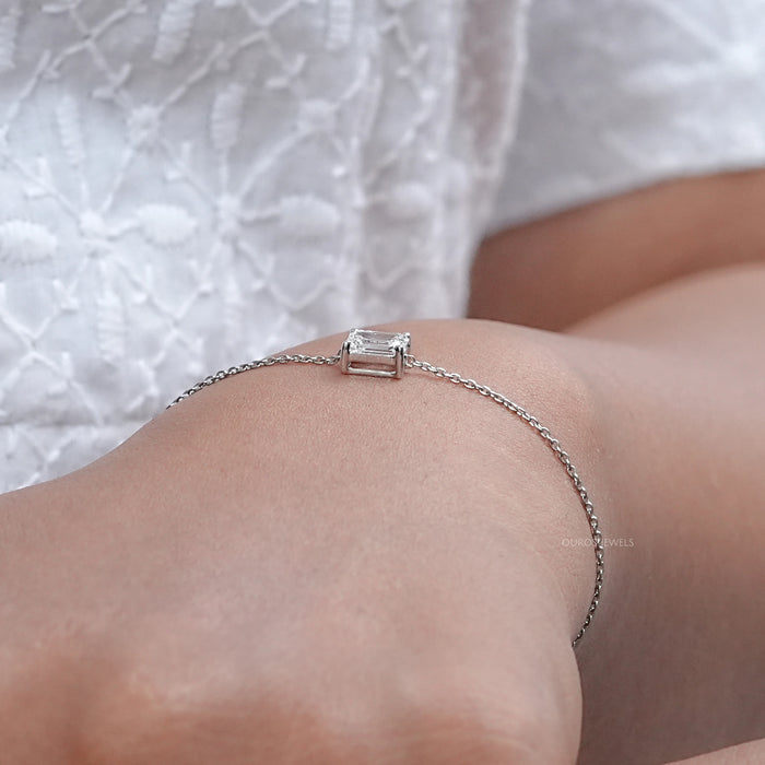 Emerald Cut Diamond Solitaire Chain Bracelet