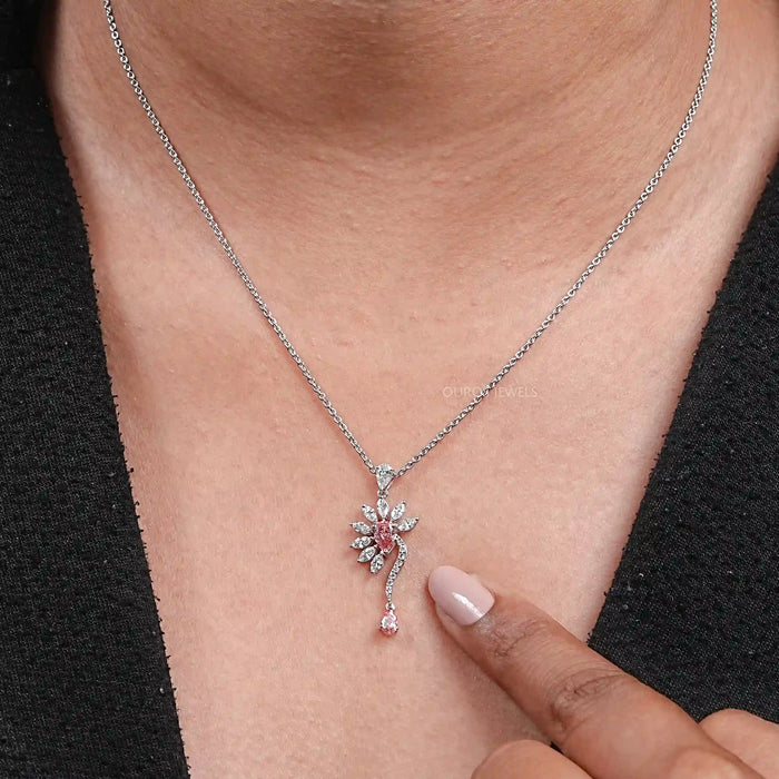 Pink Pear Flower Shape Diamond Pendant