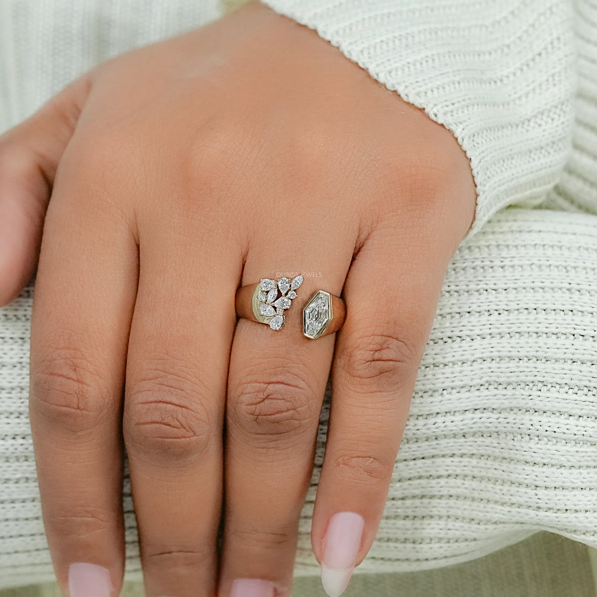 Lozenge Cut Bezel Cluster Wide Open Ring Ring