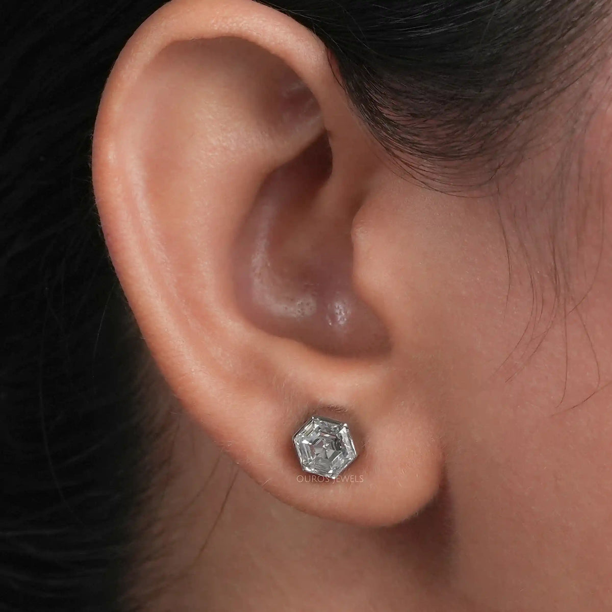 Hexagon Bezel Set Stud Earring