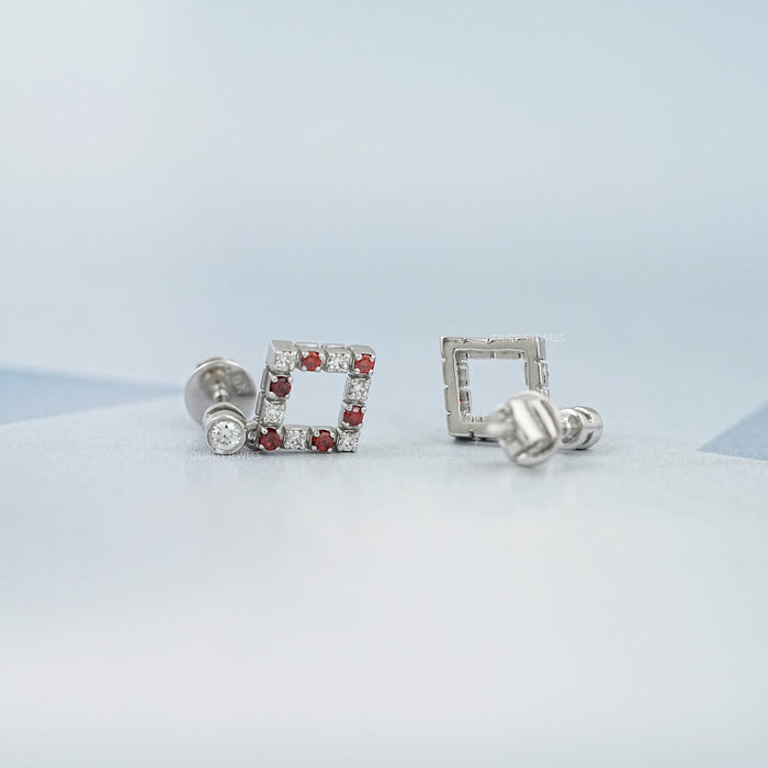 Bezel Set Round Ruby Gemstone Accent Drop Earrings