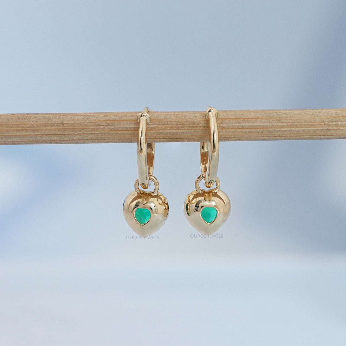 Green Heart Cut Black Coating Hoop Earrings Earrings
