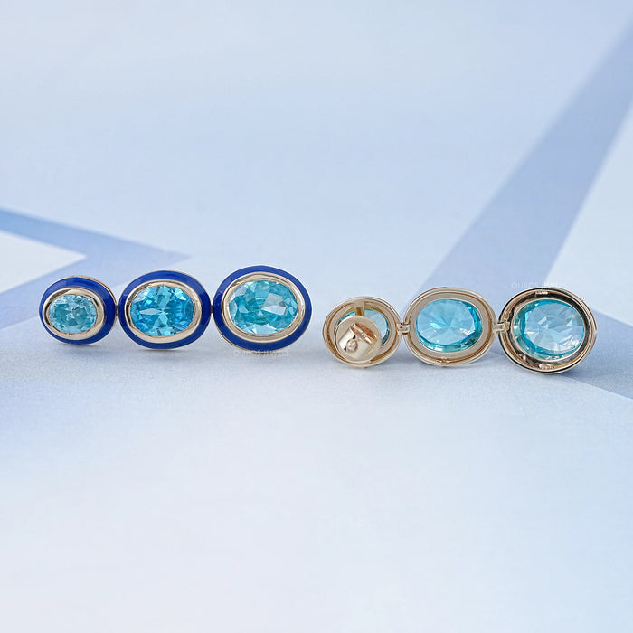 Blue Topaz Oval Gemstone Dangle Earrings