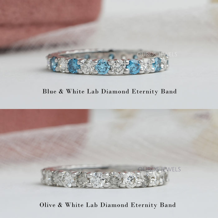 Blue and Olive Round Diamond Wedding Bands
