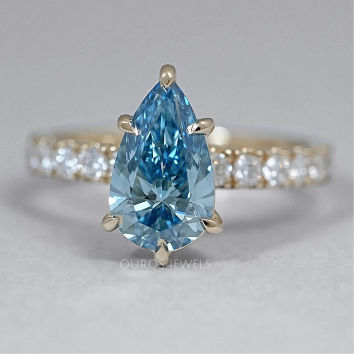 Blue Pear Cut Diamond Solitaire Accent Diamond Ring