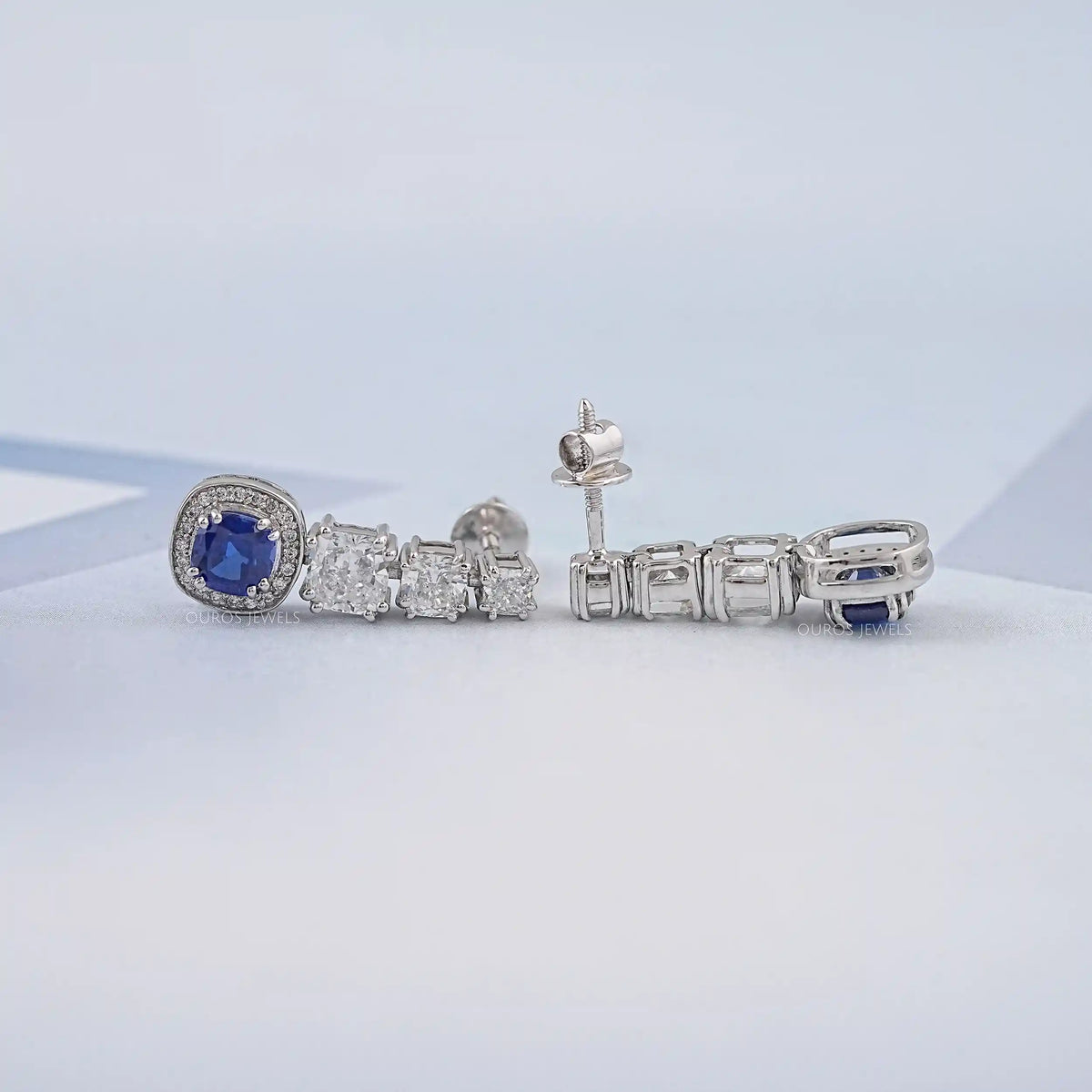 Cushion Cut Gemstone And Diamond Drop Dangle Earrings Earrings