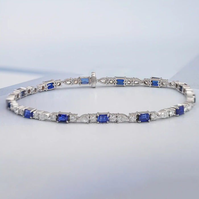 Emerald Cut Sapphire And Lab Dimond Bracelet
