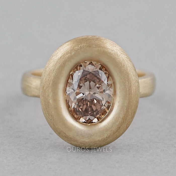 Brown Oval Diamond Modern Bezel-Set Engagement Ring