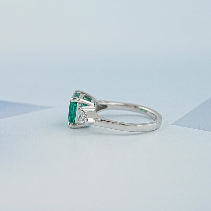 Three Stone Asscher Cut Emerald Engagement Ring
