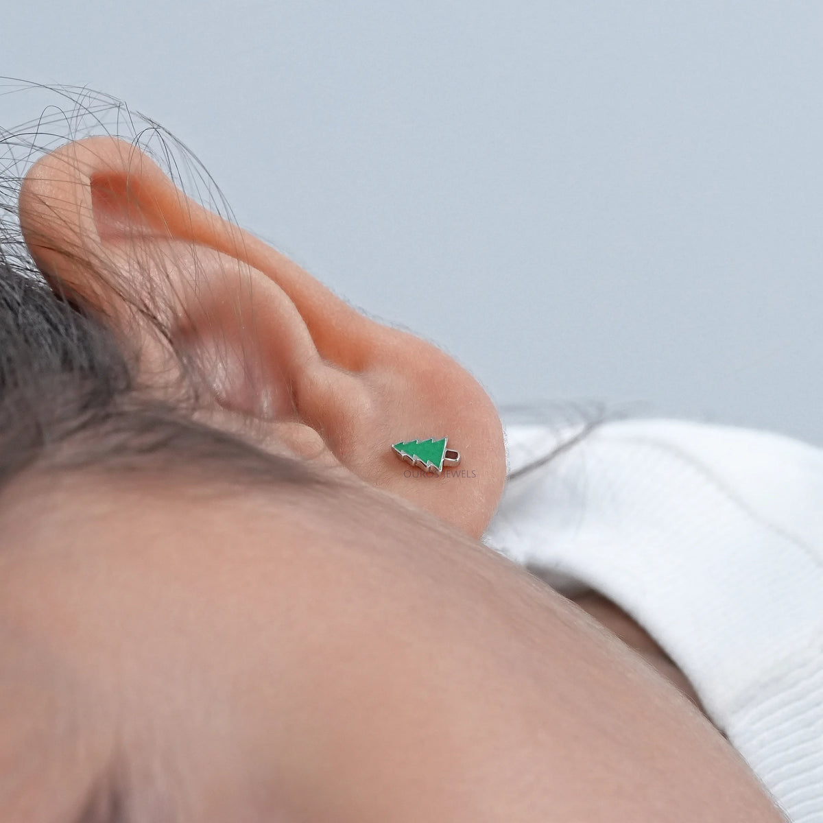 Green Enamel Christmas Tree Earrings For Kids