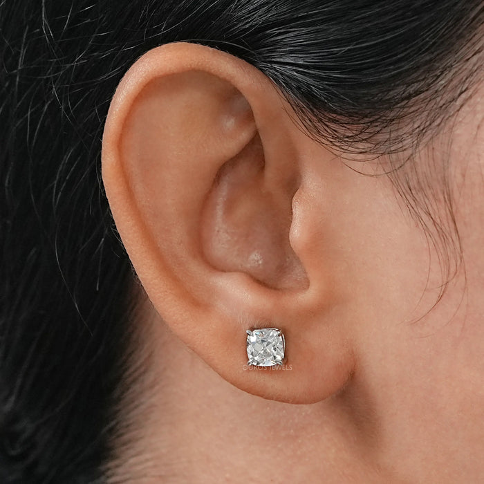 Square Old Mine Cushion Cut Diamond Earrings
