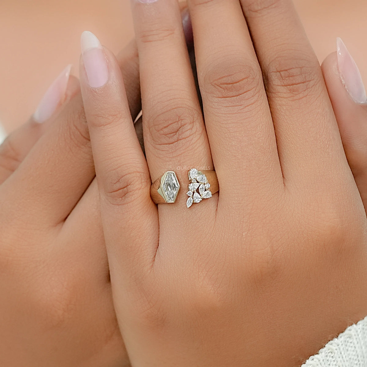 Lozenge Cut Bezel Cluster Wide Open Ring Ring