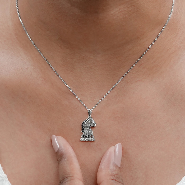 Knight Chess Horse Cut Lab Diamond Cluster Pendant