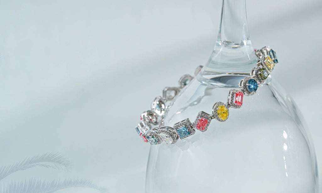 colored diamond bracelet with multi shaped diamonds