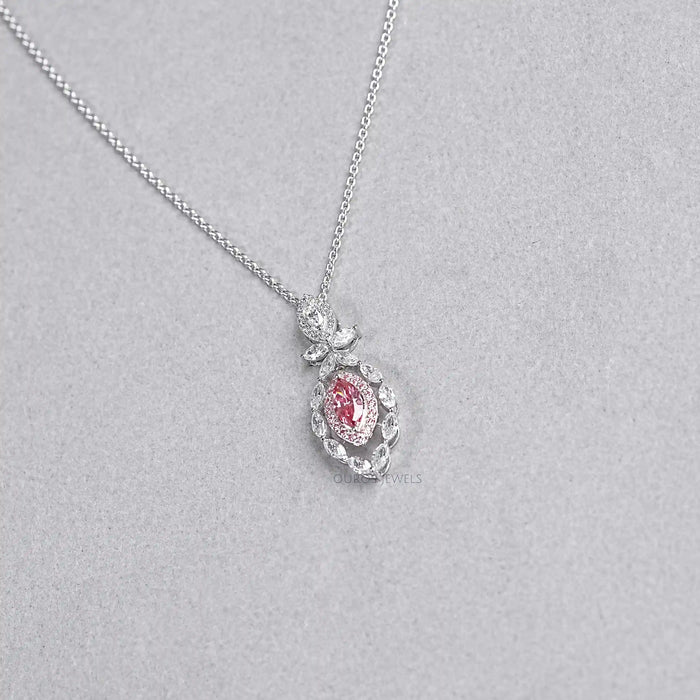Pink Marquise Shape Double Halo Pendant