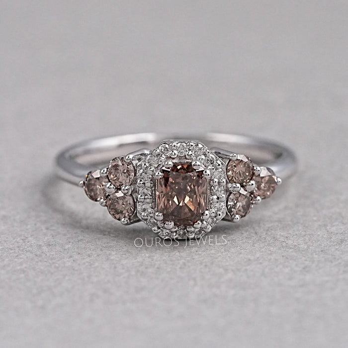 Fancy Brown Cushion Cut Halo Diamond Ring