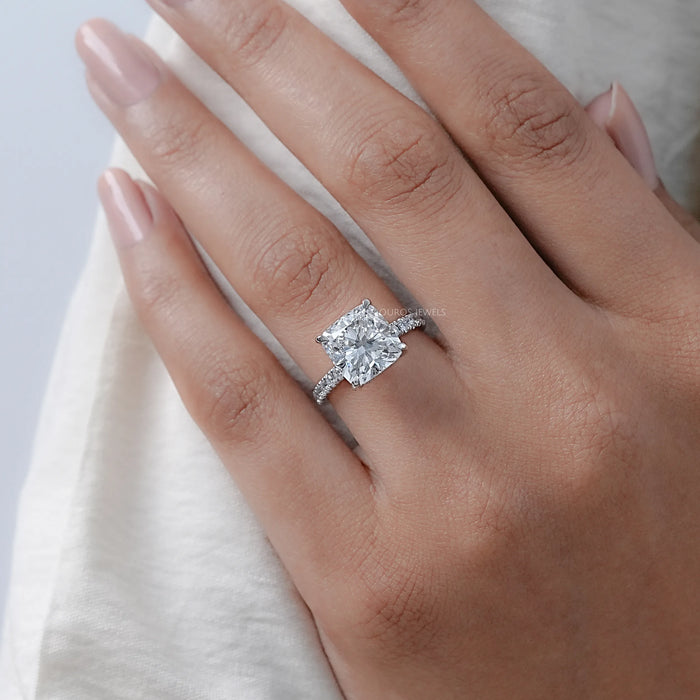 Cushion Lab Diamond Hidden Halo Engagement Ring