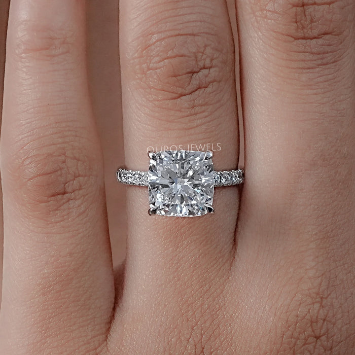 Cushion Lab Diamond Hidden Halo Engagement Ring