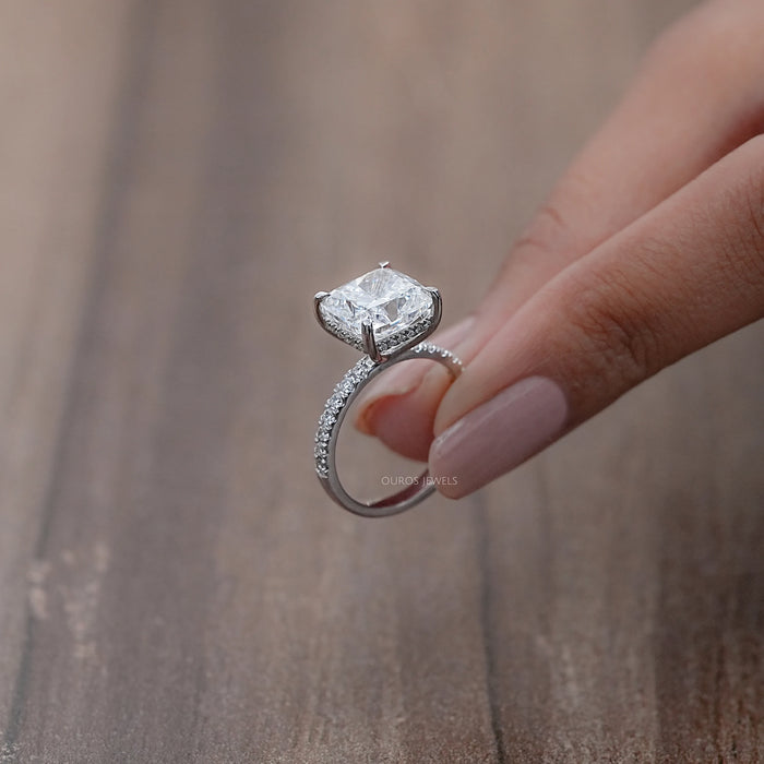Cushion Lab Diamond Hidden Halo Engagement Ring
