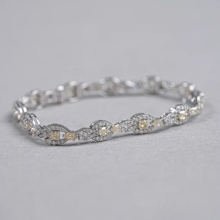 Yellow Cushion Cut Halo Diamond Link Bracelet