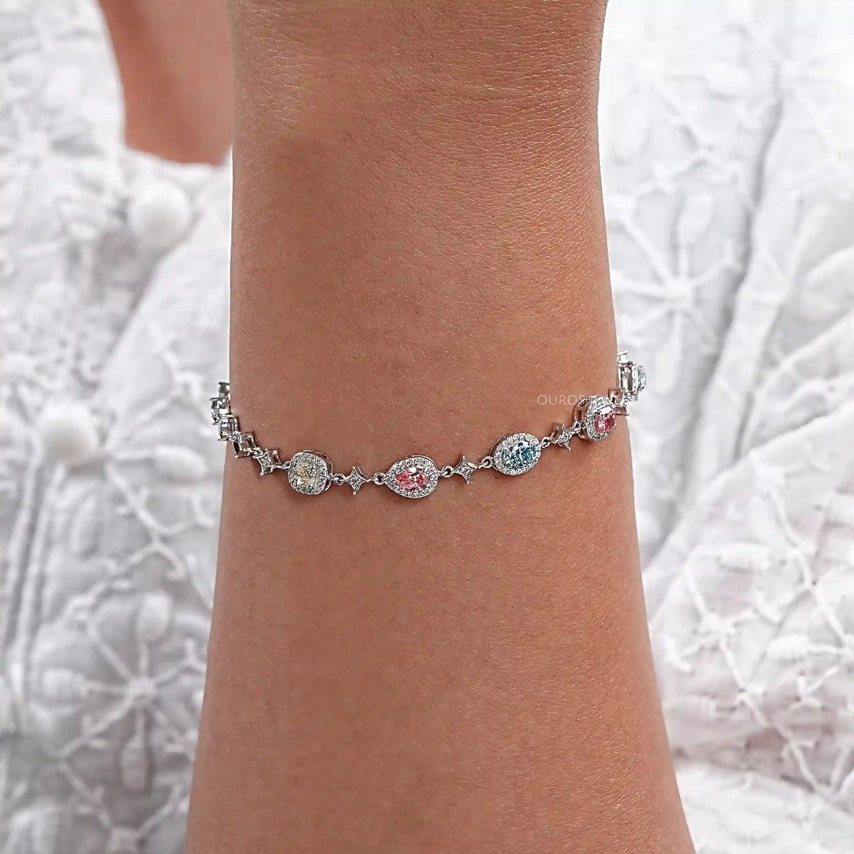 Color Diamond Halo Link Bracelet Bracelet