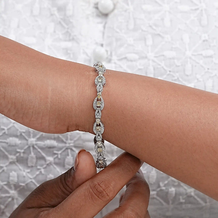 Yellow Cushion Cut Halo Diamond Link Bracelet