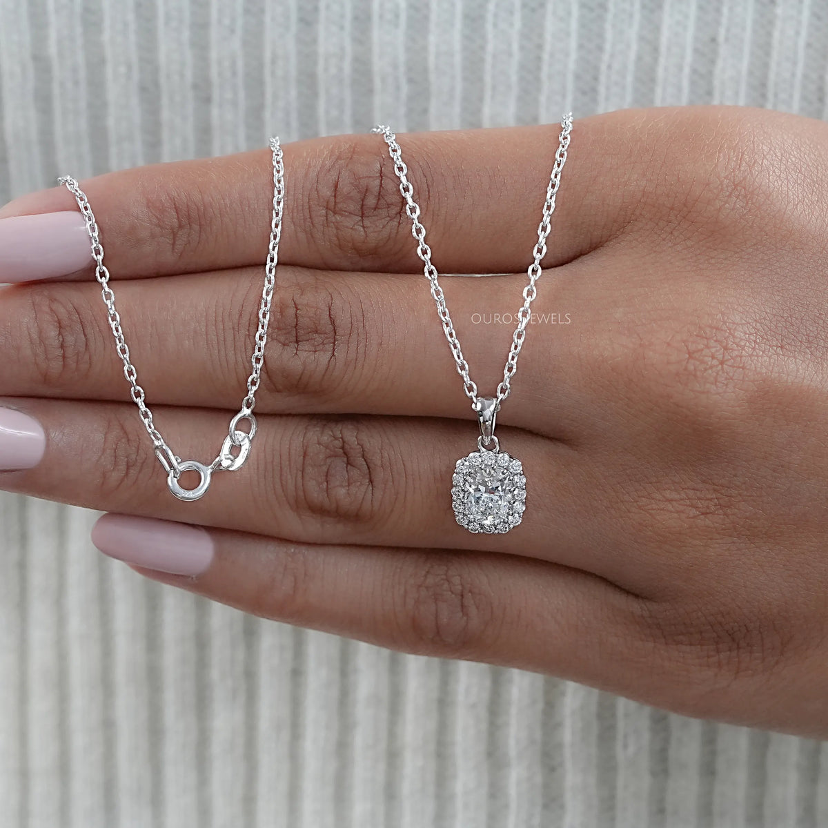 Cushion Cut Lab Diamond Halo Pendant Necklaces