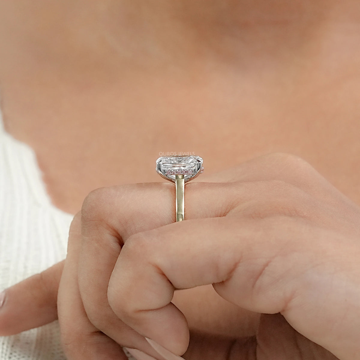Cushion Lab Diamond Pink Hidden Halo Solitaire Ring Rings