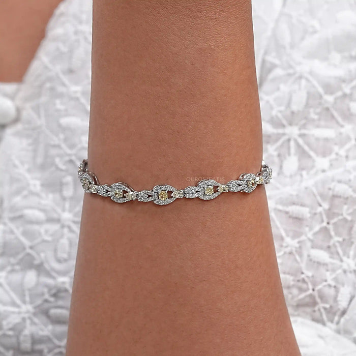 Yellow Cushion Cut Halo Diamond Link Bracelet