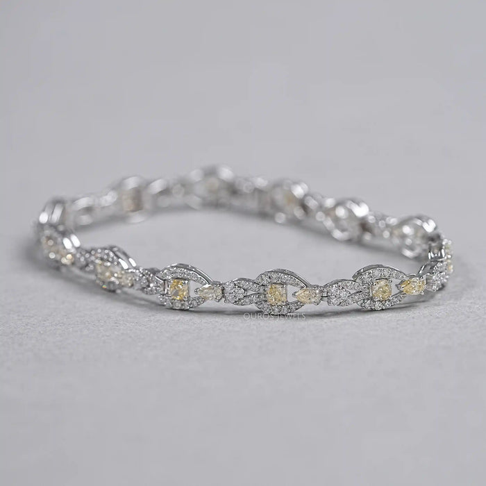 Yellow Cushion Cut Halo Diamond Link Bracelet