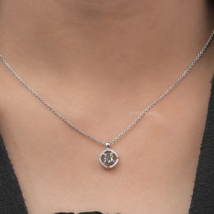 Fancy Olive Cushion Cut Halo Pendant