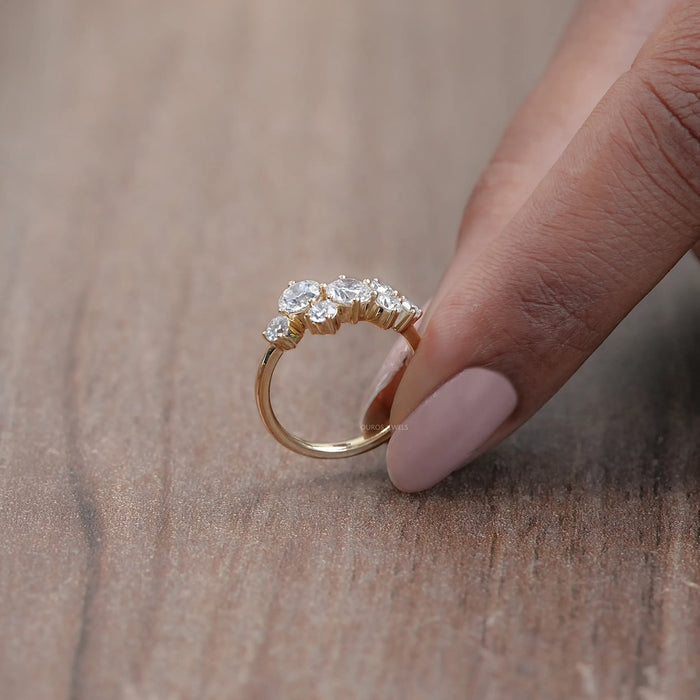 Round Lab Diamond  Cluster Dainty Wedding Ring