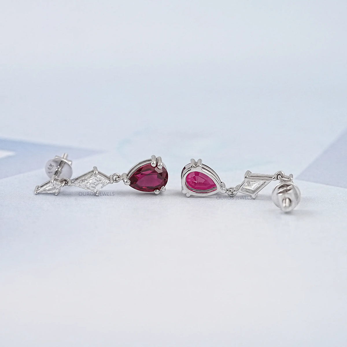 Ruby Pear Gemstone And Kite Cut Drop Earrings