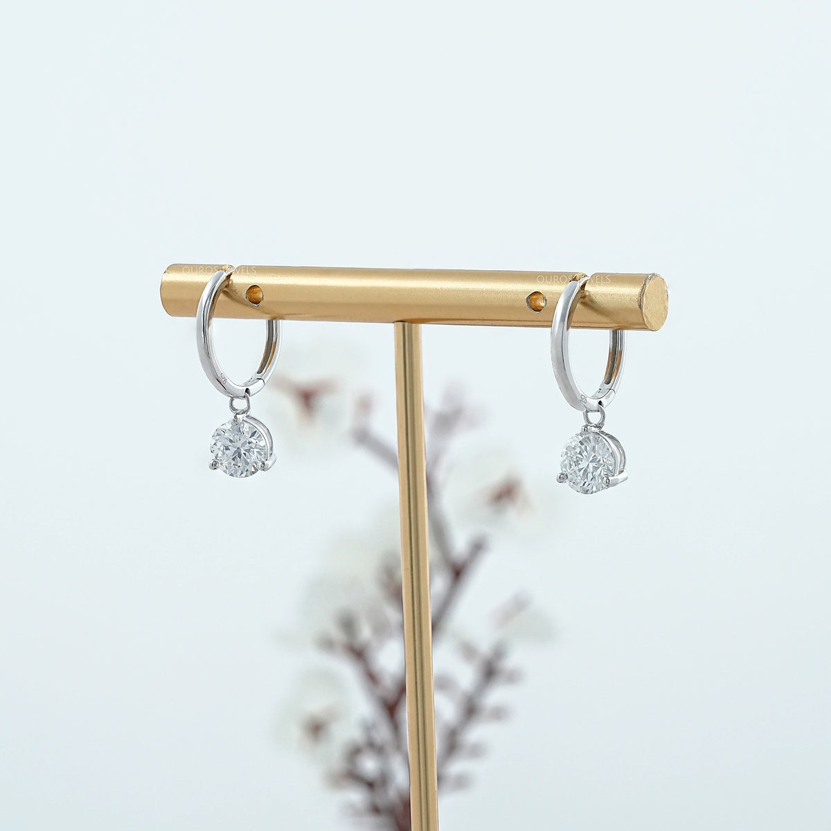 Round Lab Diamond Dangle Hoop Earrings Earrings
